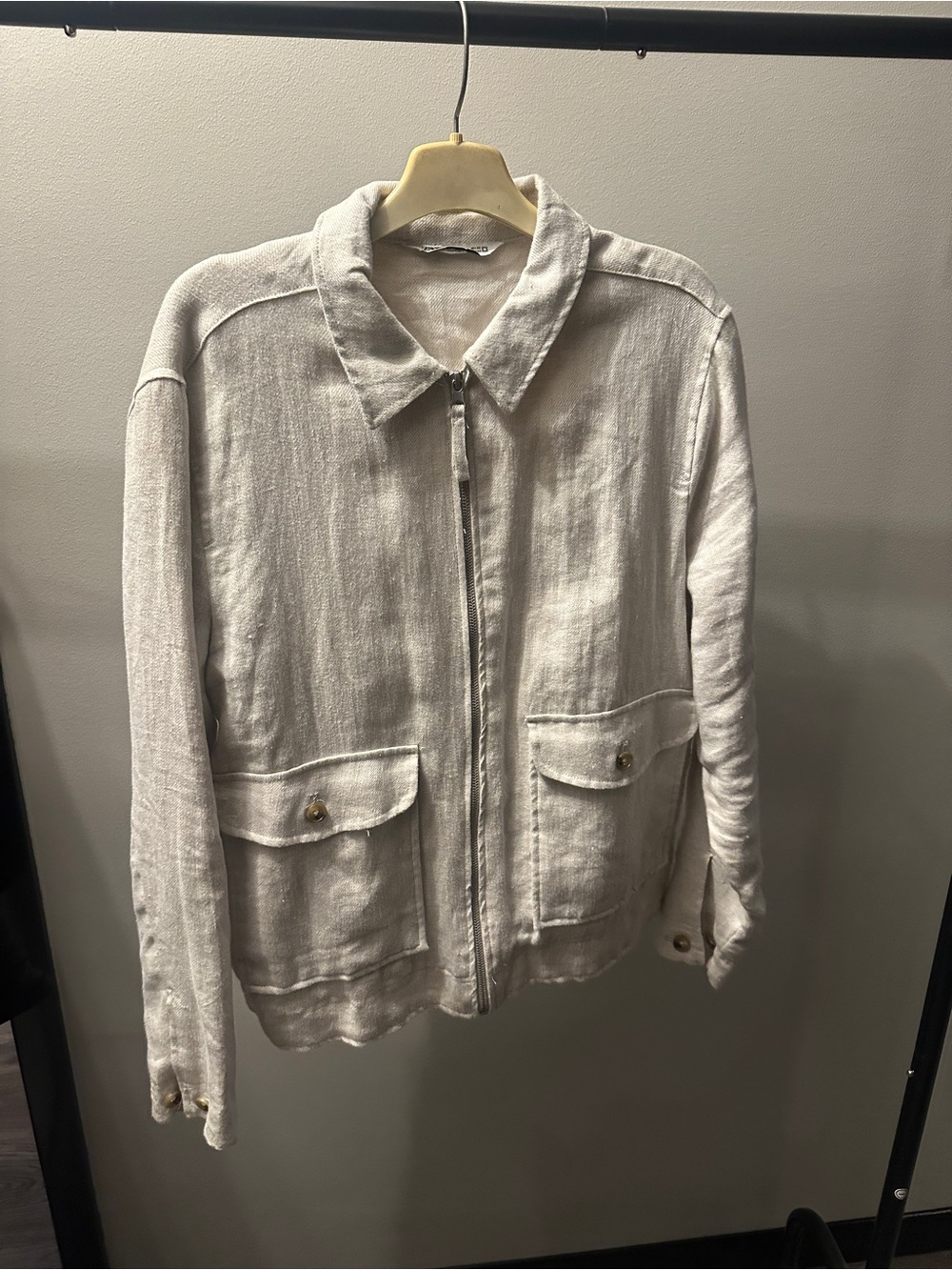 Zara Neutral Cream Utility Jacket with Front Zip